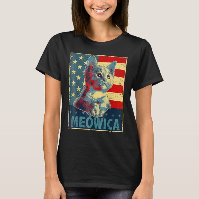 Cat  4th Of July American US Flag T-Shirt (Front)