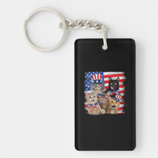 Cat 4th Of July Freedom American Flag Sunglasses Key Ring