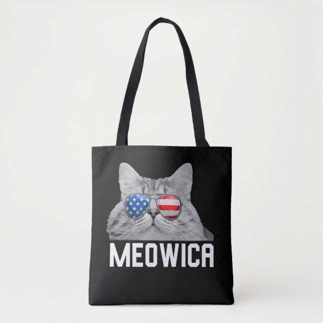 Cat 4th of July Men Women USA American Flag Tote Bag (Front)