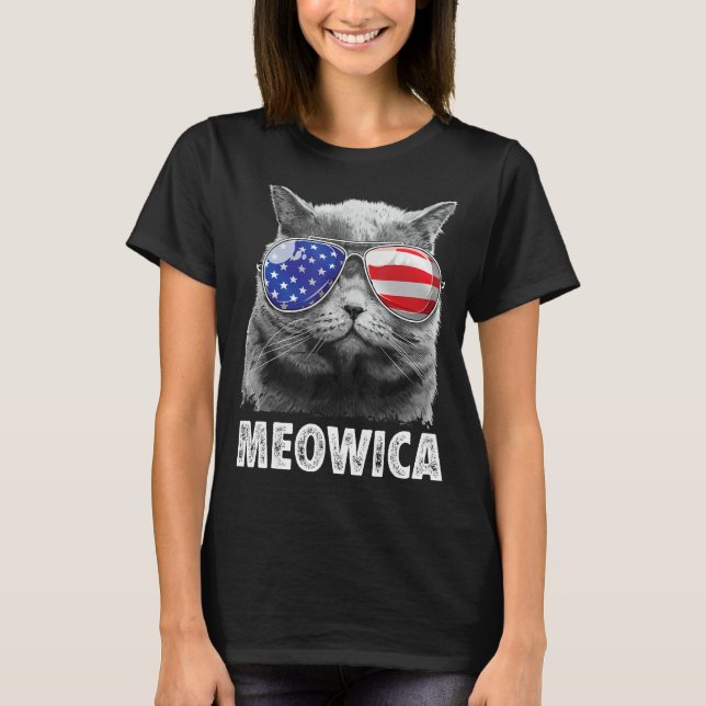 Cat 4th Of July Meowica Girls Boys American Flag S T-Shirt (Front)