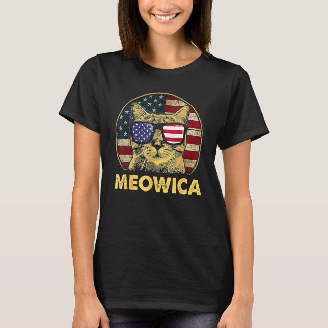 Cat 4th Of July Meowica Girls Boys American Flag S T-Shirt (Front)