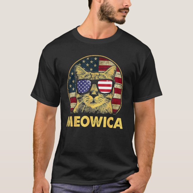 Cat 4th Of July Meowica Girls Boys American Flag S T-Shirt (Front)