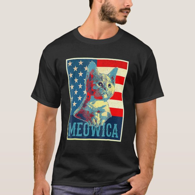 Cat 4th Of July Meowica Kitty Cat Merica Usa Ameri T-Shirt (Front)
