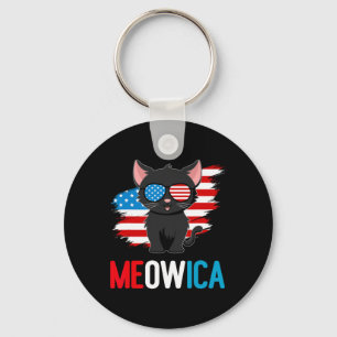 Cat 4th Of July Meowica Patriotic Kitten American Key Ring