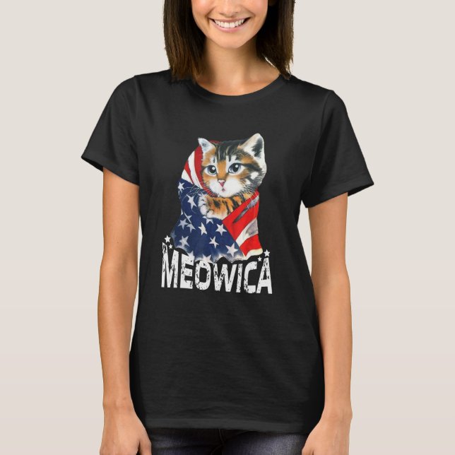 Cat 4th Of July Meowica Patriotic Kitten American  T-Shirt (Front)