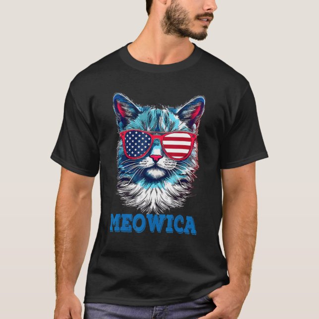 Cat 4th of July Meowica Patriotic T-Shirt (Front)