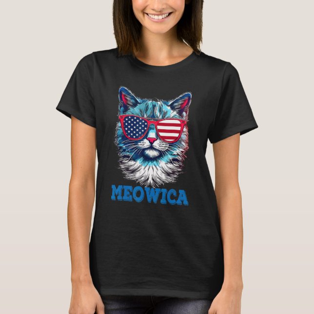 Cat 4th of July Meowica Patriotic T-Shirt (Front)