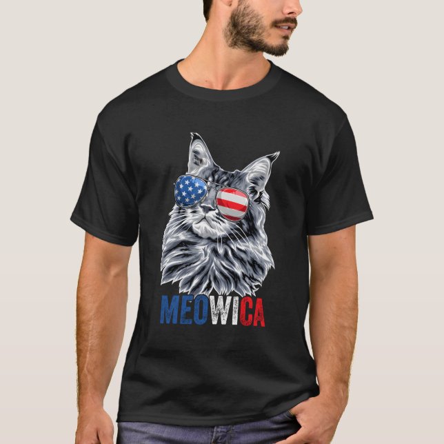 Cat 4Th Of July Meowica Sunglasses American Flag T-Shirt (Front)