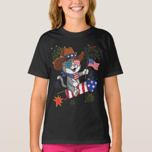 Cat 4th Of July Patriotic Rocket and Fireworks USA T-Shirt