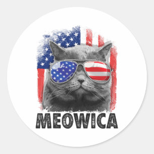 Cat 4th Of July Shirts Meowica Merica Men Usa Amer Classic Round Sticker