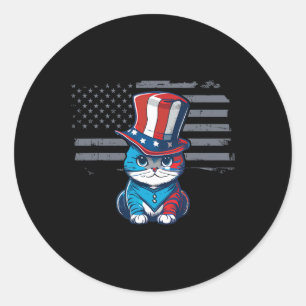 Cat 4th Of July Tee Us Flag Patriotic American Classic Round Sticker