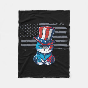 Cat 4th Of July Tee Us Flag Patriotic American Fleece Blanket
