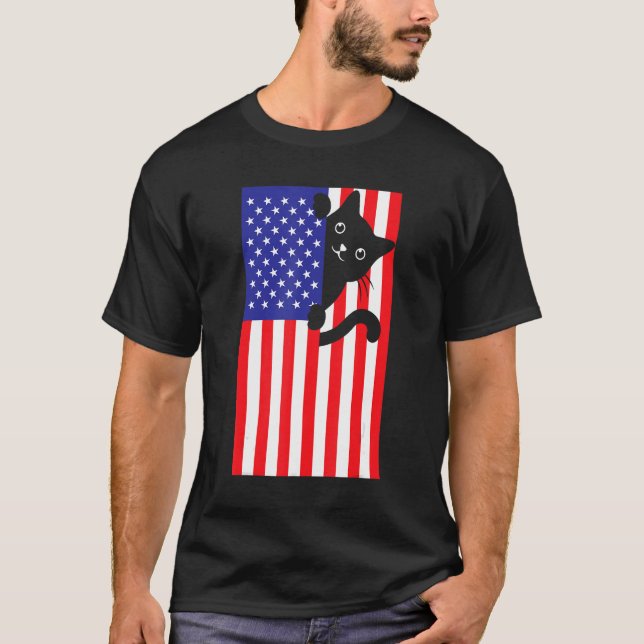 Cat 4th Of July US Flag Patriotic American 1 T-Shirt (Front)