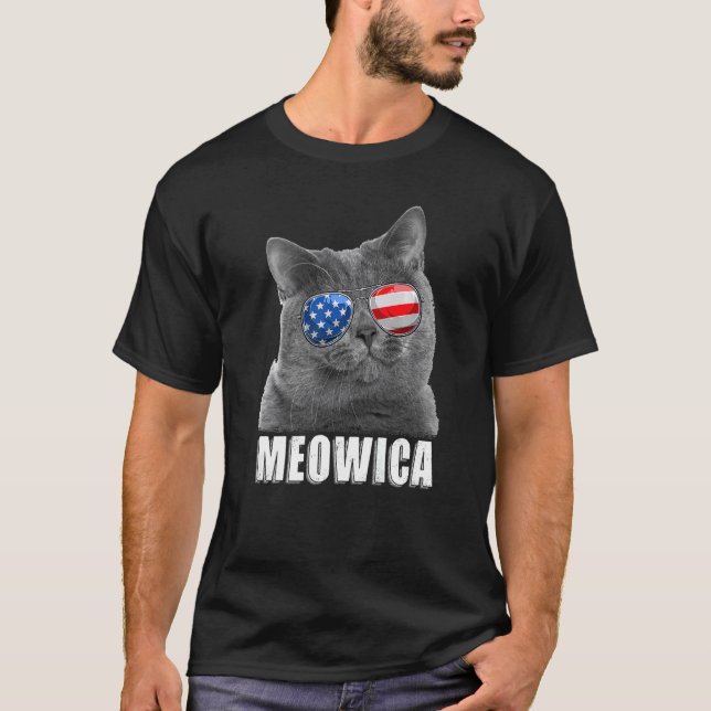 Cat 4th of July USA American Flag T-Shirt (Front)