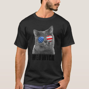 Cat 4th of July USA Meow Merica American Flag T-Shirt