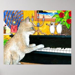 Cat 506 playing piano poster