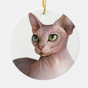 Cat 578 Sphynx white background Ceramic Tree Decoration