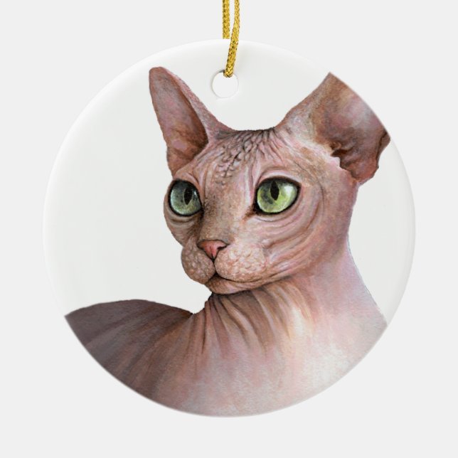 Cat 578 Sphynx white background Ceramic Tree Decoration (Front)