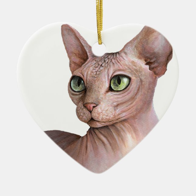 Cat 578 Sphynx white background Ceramic Tree Decoration (Front)