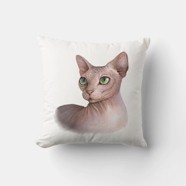 Cat 578 Sphynx white background Throw Pillow (Front)