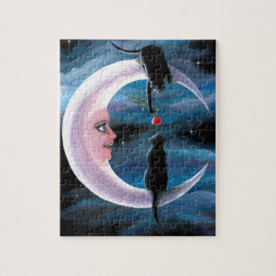 Cat 581 black Cats on Moon Jigsaw Puzzle