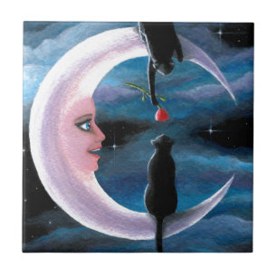Cat 581 black Cats on Moon Tile