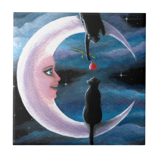 Cat 581 black Cats on Moon Tile (Front)