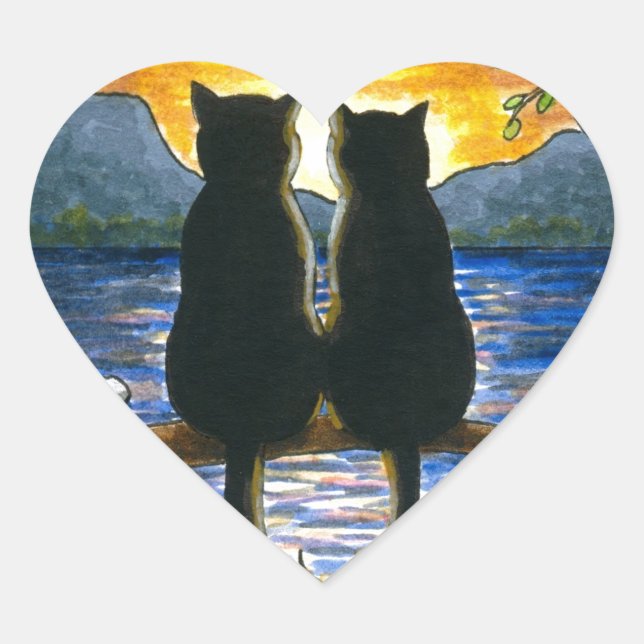 Cat 582 black cats heart sticker (Front)