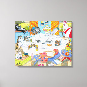 Cat 601 funny cats in bath canvas print