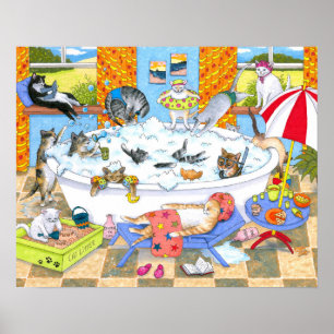 Cat 601 funny cats in bath poster