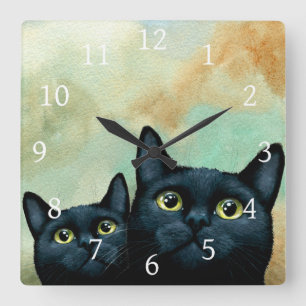 Cat 607 black cats square wall clock