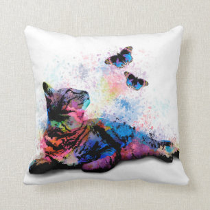 Cat 614 pink blue butterfly cushion