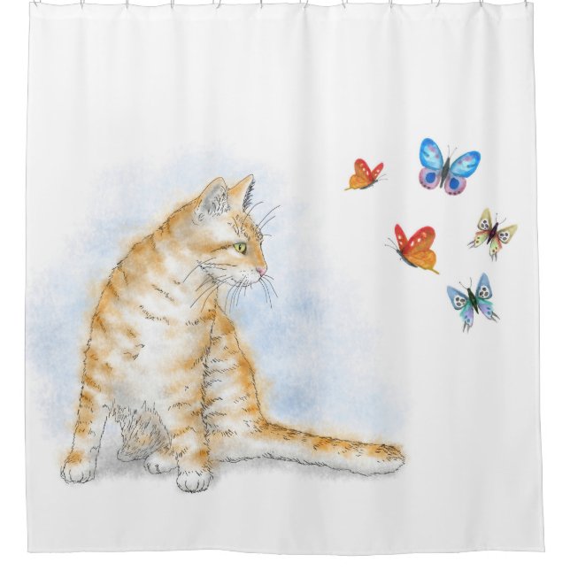 Cat 616 butterfly shower curtain (Front)