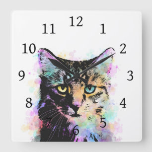 Cat 618 White background Square Wall Clock