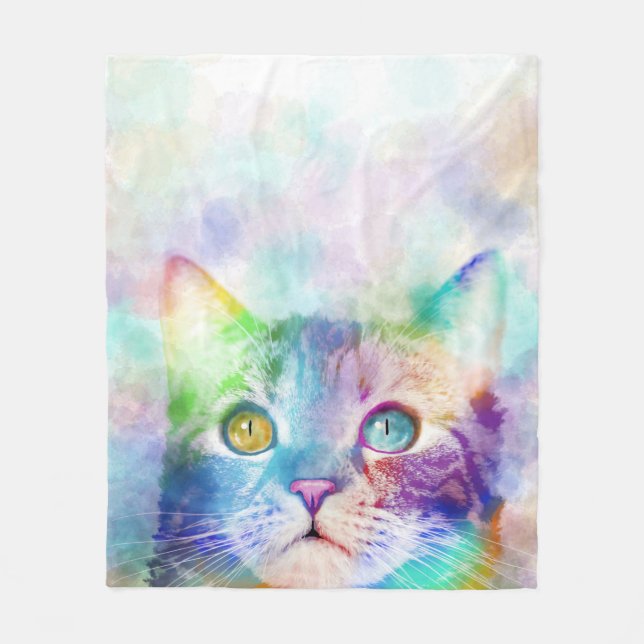 cat 663 multicolor cat fleece blanket (Front)