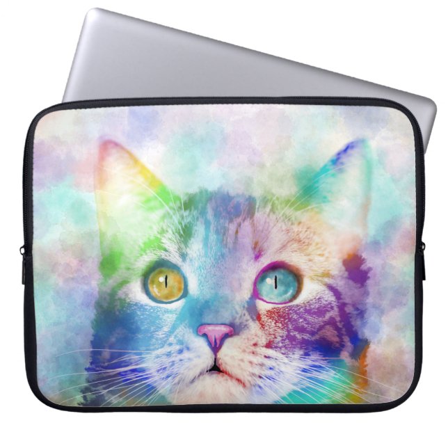 cat 663 multicolor cat laptop sleeve (Front)