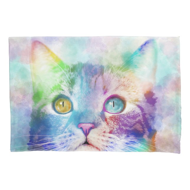 cat 663 multicolor cat pillowcase (Front)