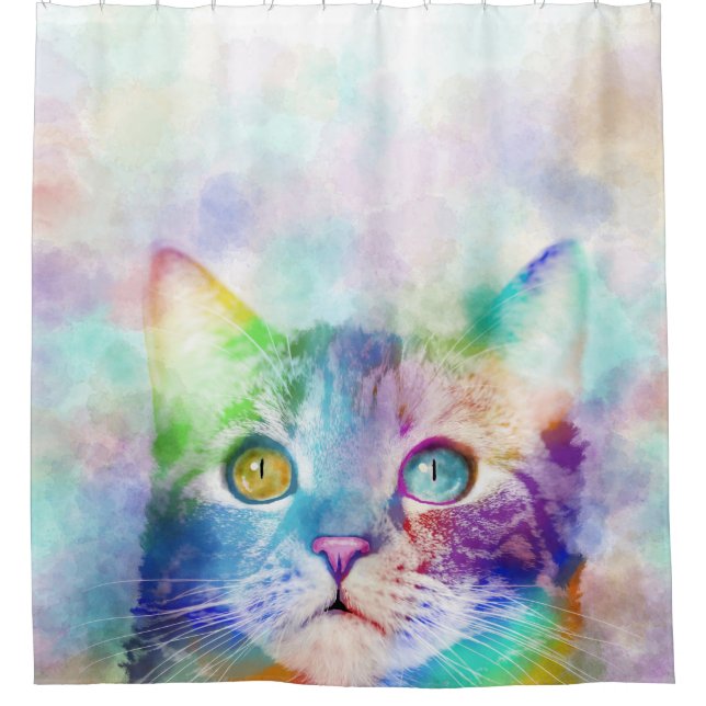 cat 663 multicolor cat shower curtain (Front)