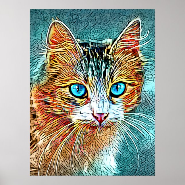 Cat 685 Turquoise Orange Poster (Front)