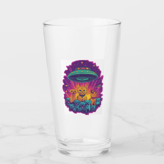 Cat Abduction Squad � Funny Alien Kitty Sci-Fi Glass (Front)
