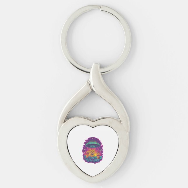 Cat Abduction Squad � Funny Alien Kitty Sci-Fi Key Ring (Front)