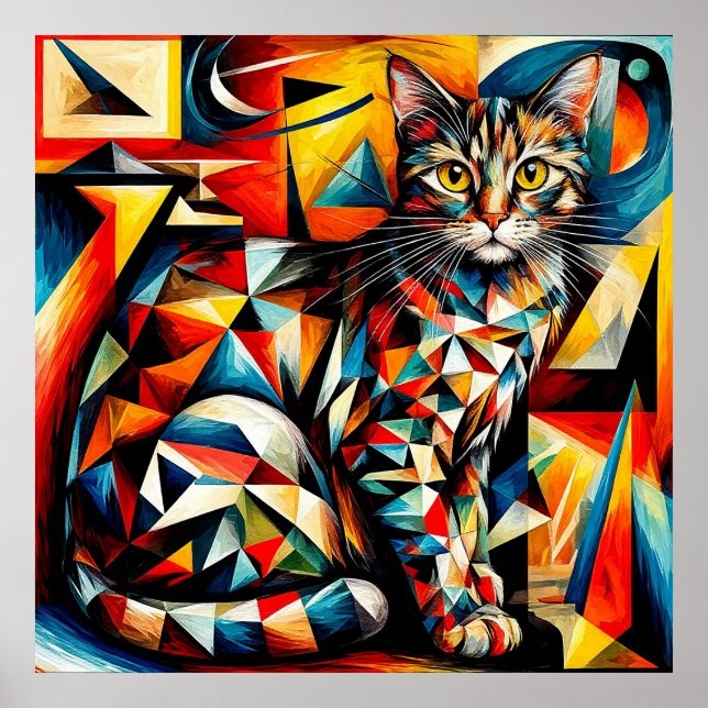 Cat Abstract Cubist Painting Poster (Front)