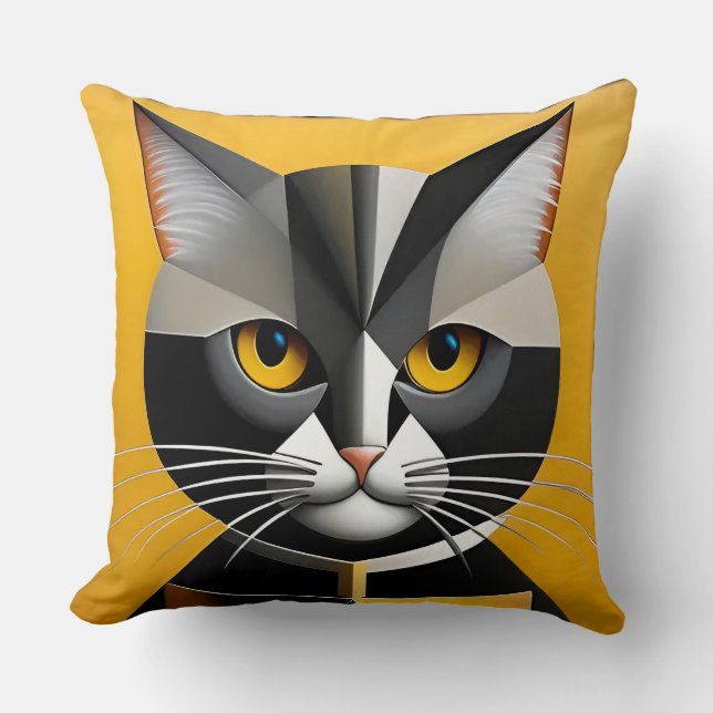 Cat Abstract Geometric Artwork Cushion (Front)