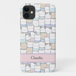 Cat Abstract Your Name Purple Pink Cute iPhone 11 Case