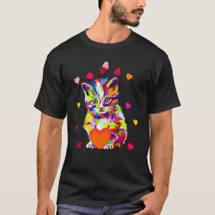 Cat Adaptation Colourful Valentines Day Cat T-Shirt