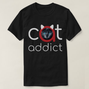Cat Addict White Red Blue Eyes Artwork T-Shirt