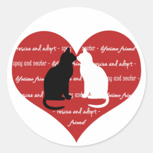 Cat adoption, rescue heart sticker round