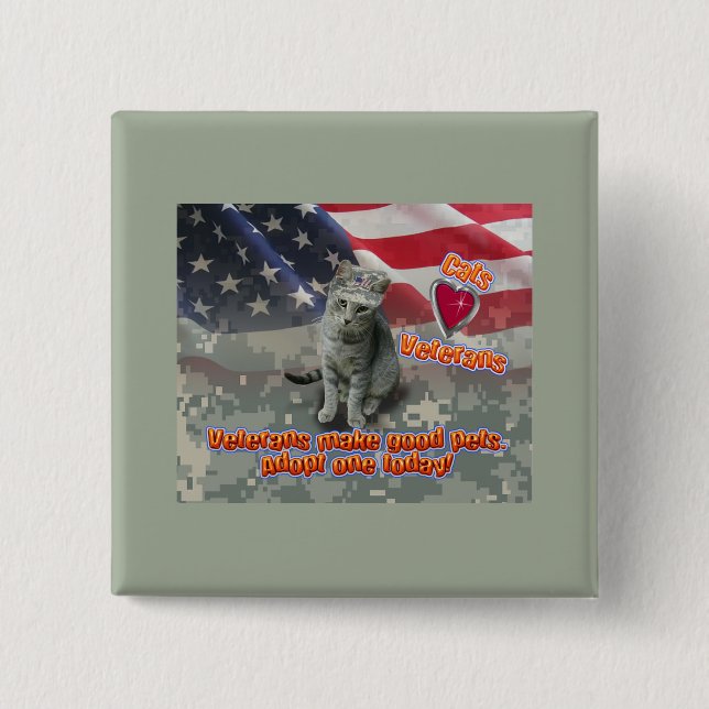 Cat Adopts Veteran for Lifelong Friend 15 Cm Square Badge (Front)