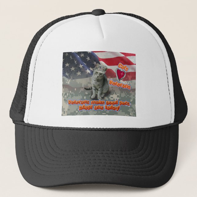 Cat Adopts Veteran for Lifelong Friend Trucker Hat (Front)