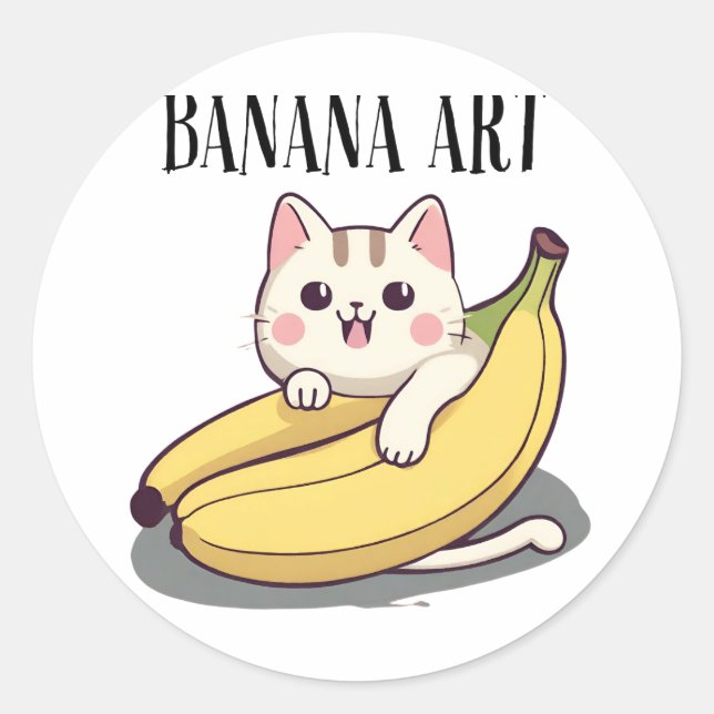 Cat Adores Banana Art  Classic Round Sticker (Front)